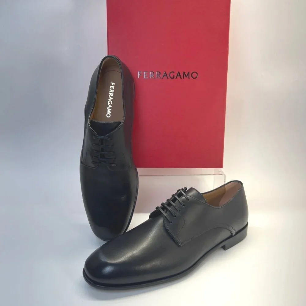 Salvatore Ferragamo Fosco Shoes Men Black Leather Shoes Size 9